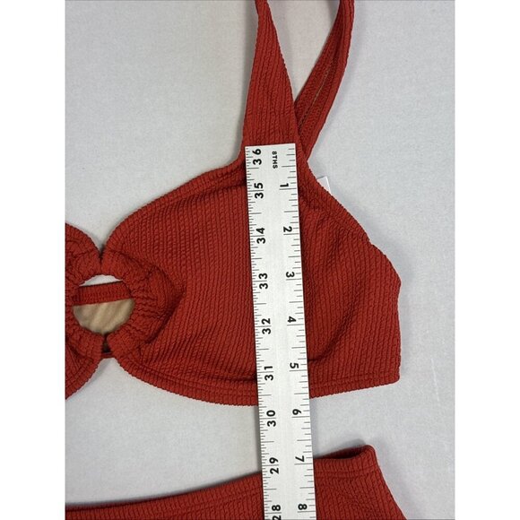 Women's S Two-Piece High Waist Bikini Swimsuit Textured Pumpkin Rust NWT - Picture 9 of 16